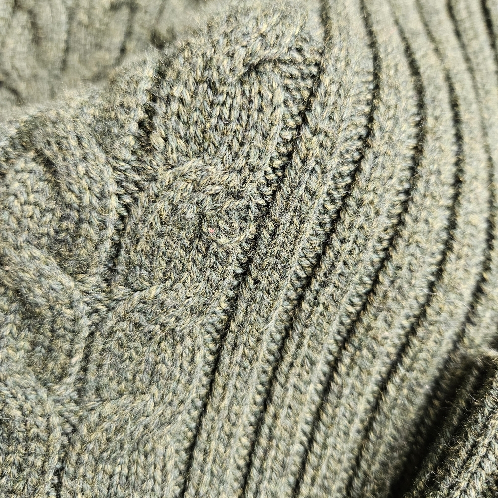 Land's End 90s Y2K Style Zip Front Cardigan Sweater Cable Knit Army Green Large - Picture 3 of 13